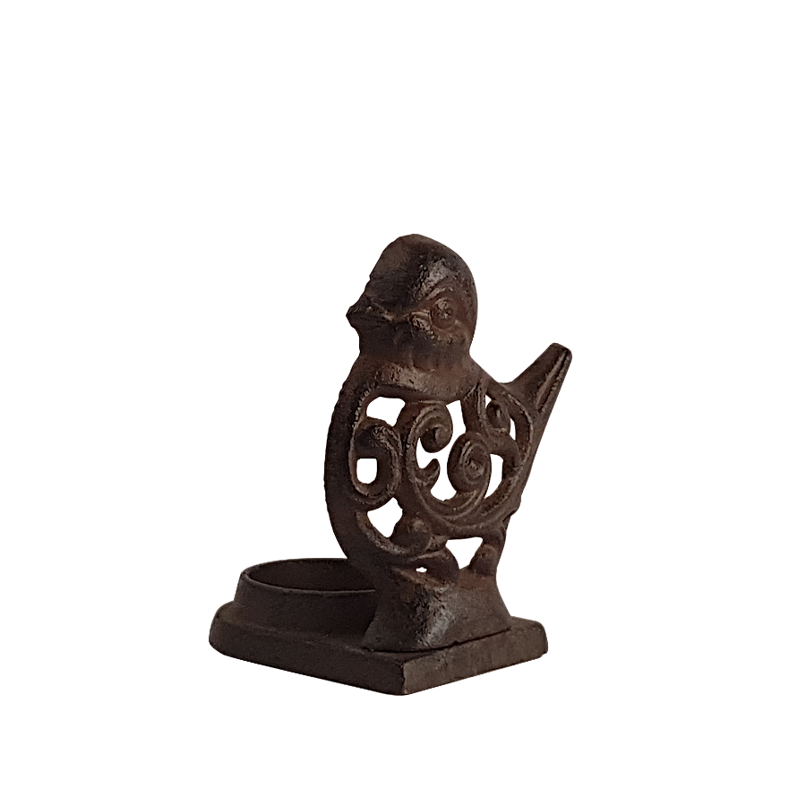 Bougeoir oiseau en fonte brun foncé  | Deco-Delight.com