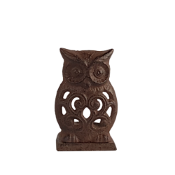 Bougeoir hibou en fonte brun foncé  | Deco-Delight.com