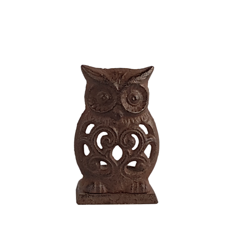 Bougeoir hibou en fonte brun foncé  | Deco-Delight.com