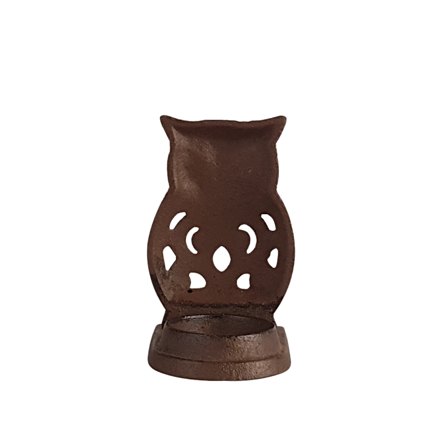 Bougeoir hibou en fonte brun foncé  | Deco-Delight.com