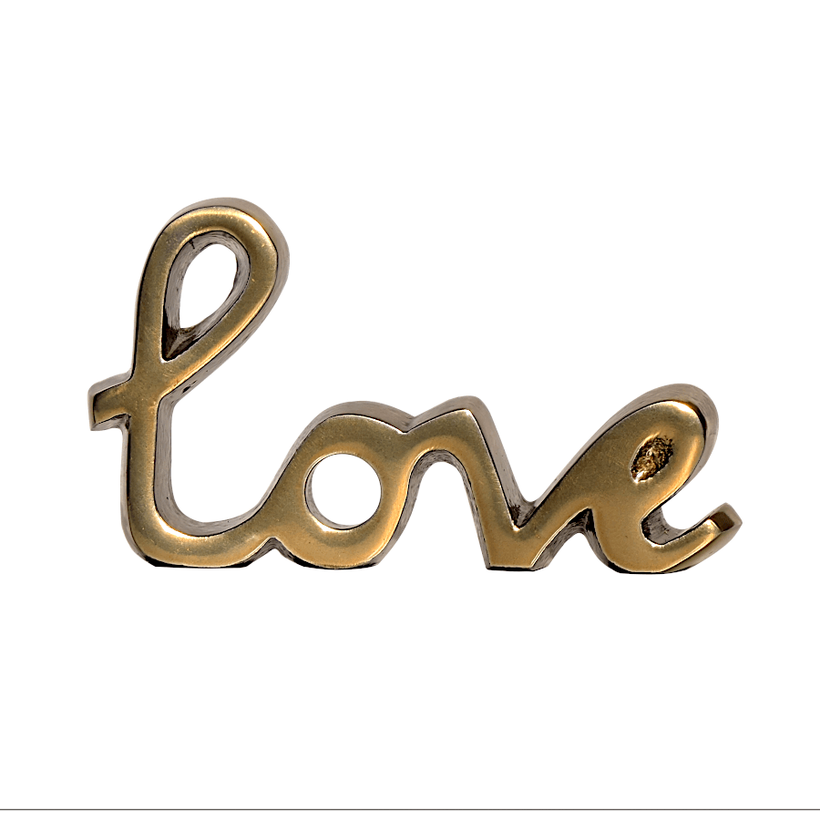 Statuette Love en aluminium doré design lettres liées de longueur 12 cm.