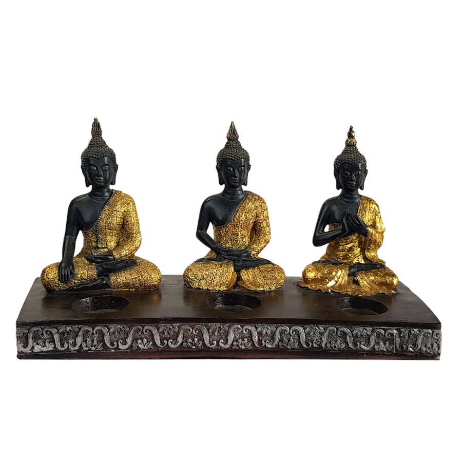Statue 3 Bouddhas avec porte-bougies  | Deco-Delight.com