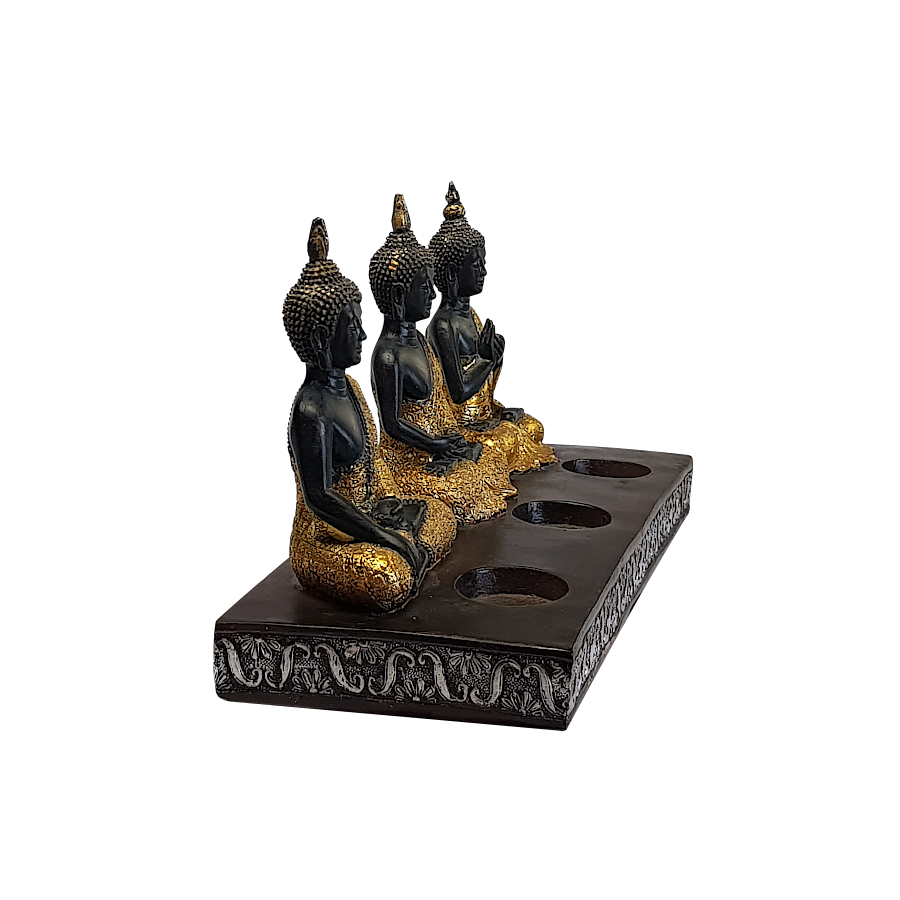 Statue 3 Bouddhas avec porte-bougies  | Deco-Delight.com