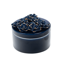 Boîte à Bijoux en Porcelaine Bleu Nuit à Fleurs Dorées | Deco-Delight