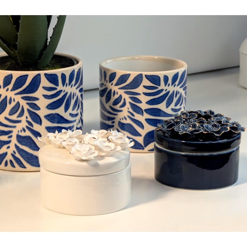 Boîte à Bijoux en Porcelaine Bleu Nuit à Fleurs Dorées | Deco-Delight