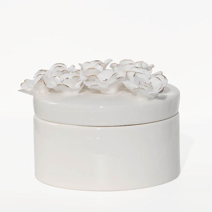 Boîte en Porcelaine Blanche et Fleurs Dorées H8 cm | Deco-Delight
