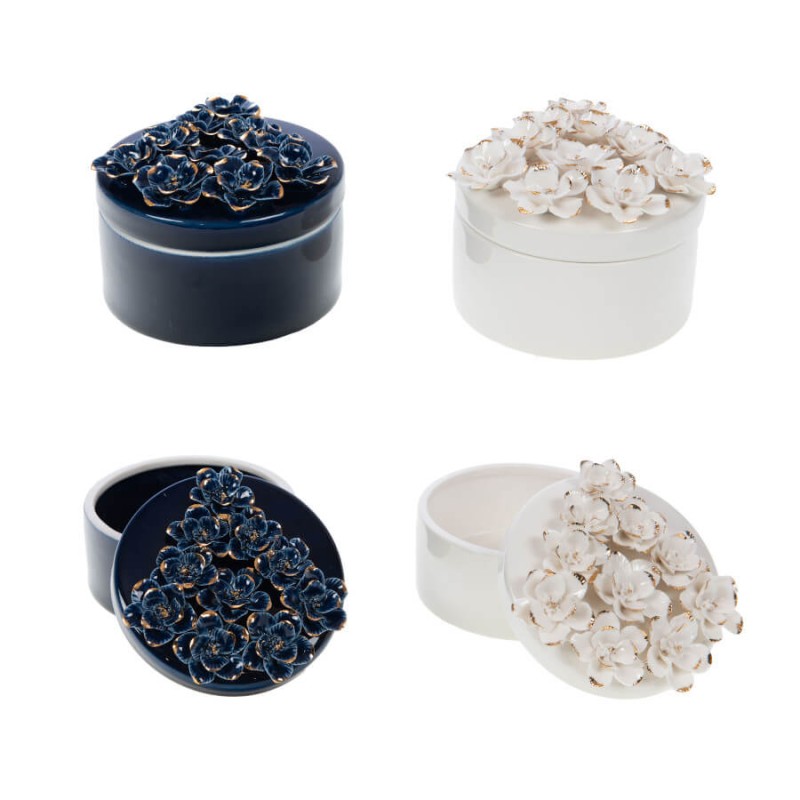 Boîte en Porcelaine Blanche et Fleurs Dorées H8 cm | Deco-Delight