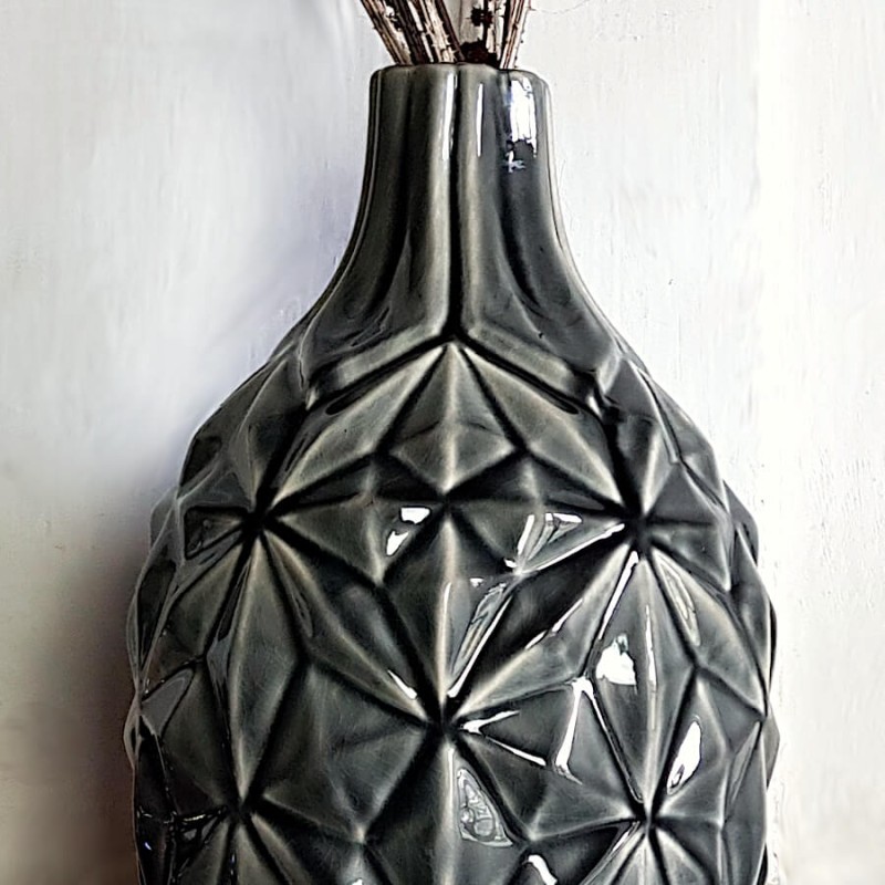 Vase géométrique craquelé gris H35  | Deco-Delight.com