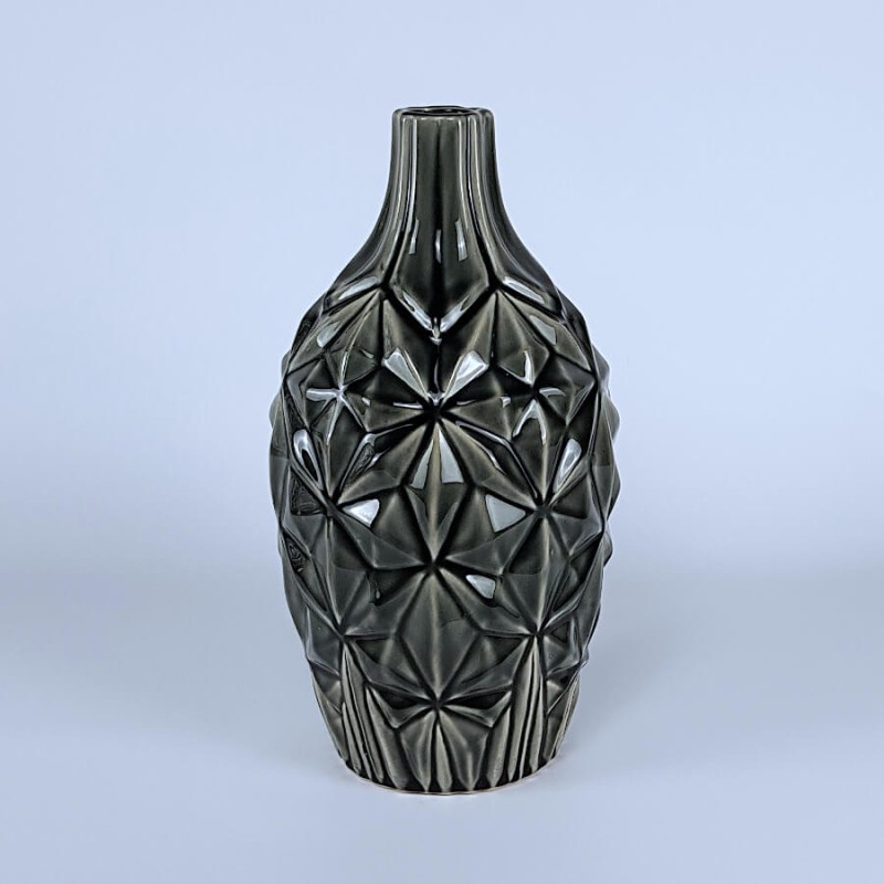 Vase géométrique craquelé gris H35  | Deco-Delight.com