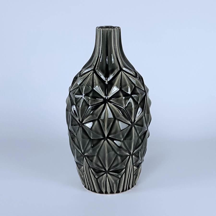 Vase géométrique craquelé gris H35  | Deco-Delight.com