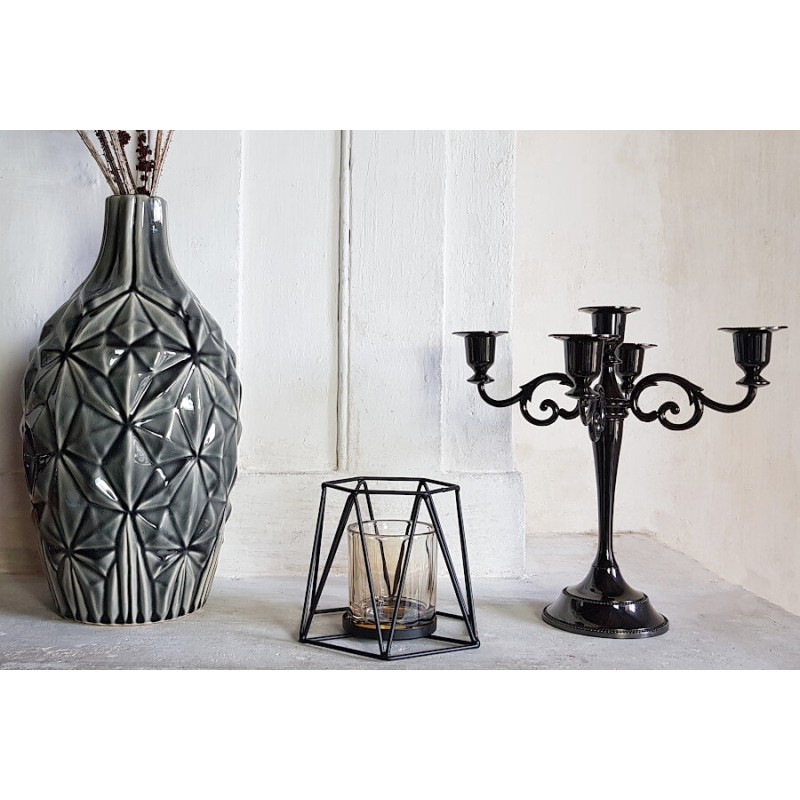 Vase géométrique craquelé gris H35  | Deco-Delight.com