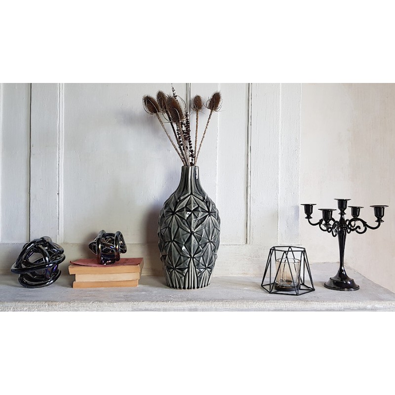 Vase géométrique craquelé gris H35  | Deco-Delight.com