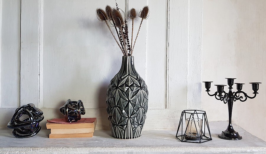 Vase géométrique craquelé gris H35  | Deco-Delight.com