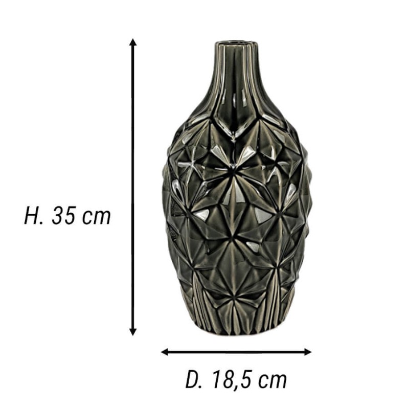 Vase géométrique craquelé gris H35  | Deco-Delight.com