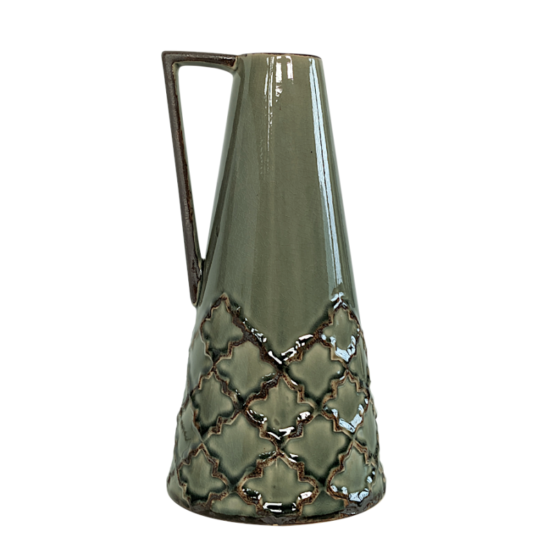 Pichet terre cuite motifs vert de gris H29 cm | Deco-Delight.com