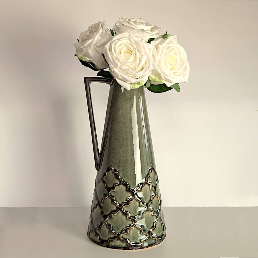 Pichet terre cuite motifs vert de gris H29 cm | Deco-Delight.com
