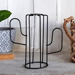 Soliflore cactus métal noir et verre H16.5  | Deco-Delight.com