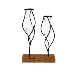 Double soliflore métal noir et bois H24  | Deco-Delight.com