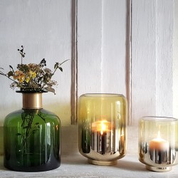 Vase bouteille vert col laiton doré | Deco-Delight.com