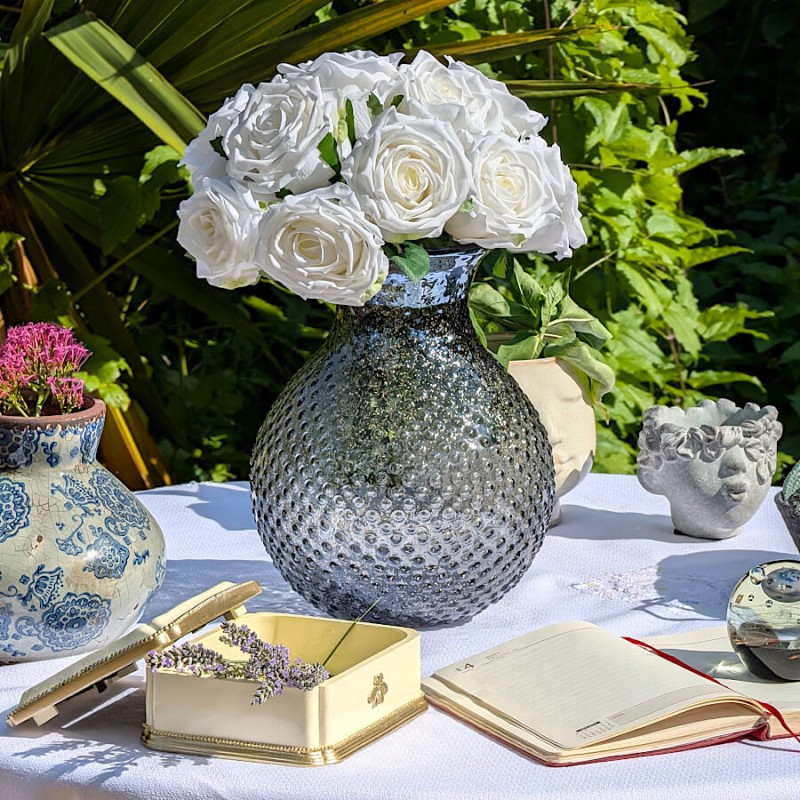 Grand vase gris pailleté à bulles en verre H26,5 cm | Deco-Delight