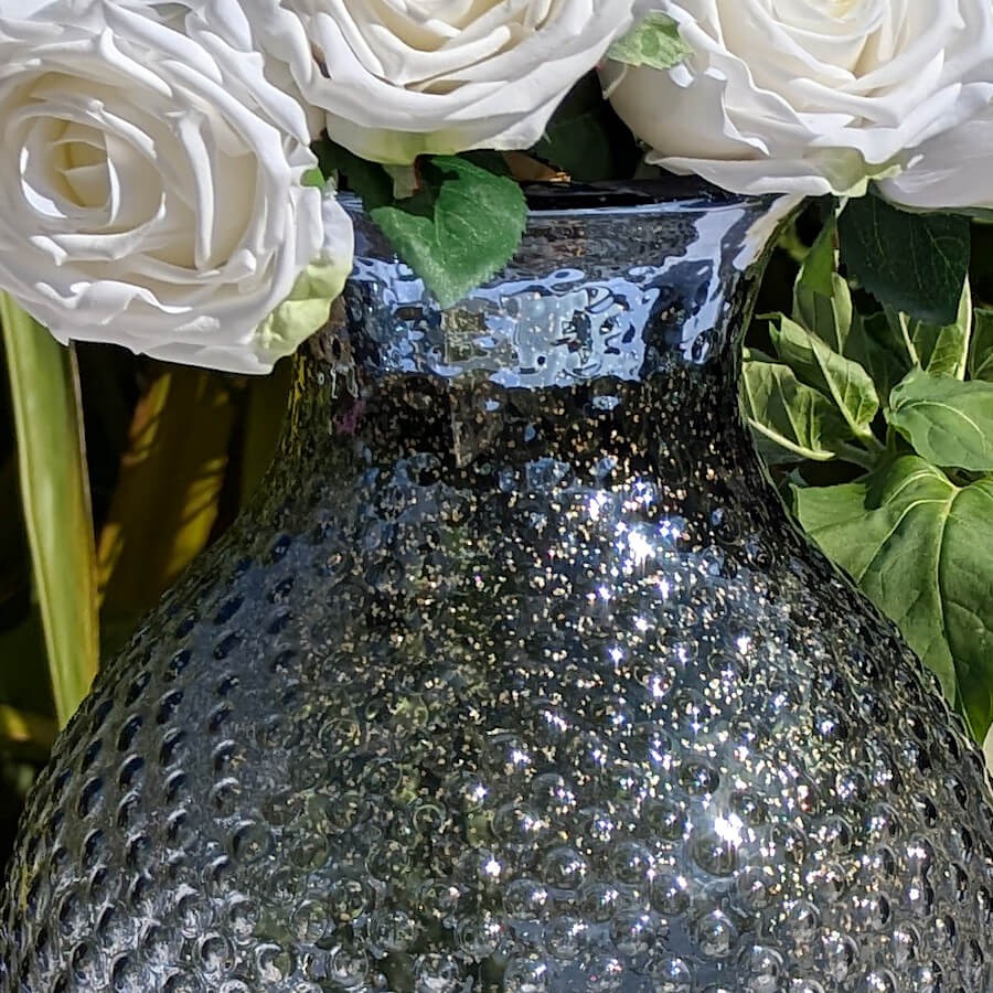 Grand vase gris pailleté à bulles en verre H26,5 cm | Deco-Delight