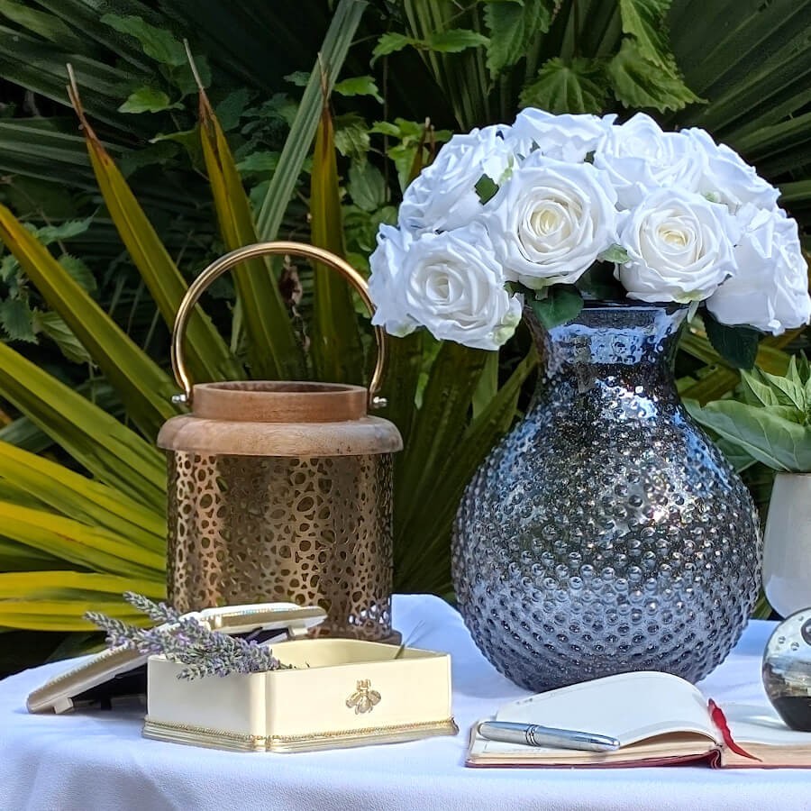 Grand vase gris pailleté à bulles en verre H26,5 cm | Deco-Delight