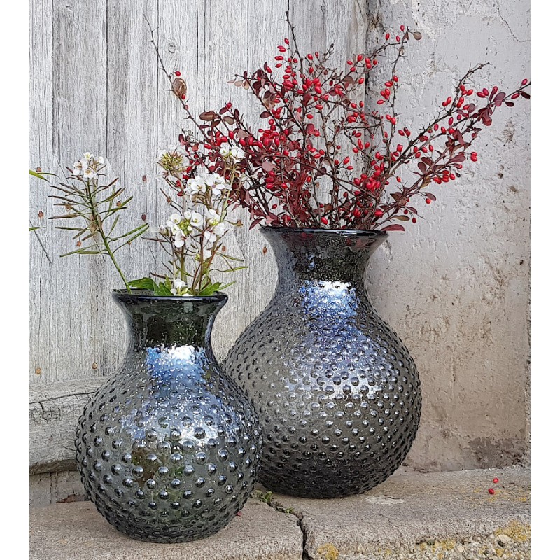 Grand vase gris pailleté à bulles en verre H26,5 cm | Deco-Delight
