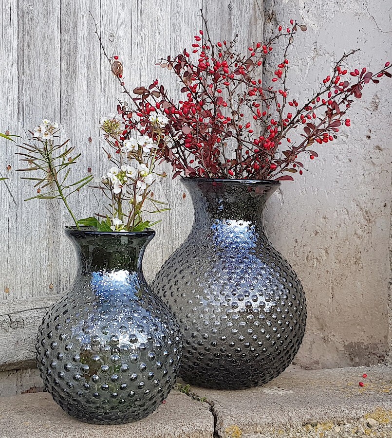 Grand vase gris pailleté à bulles en verre H26,5 cm | Deco-Delight