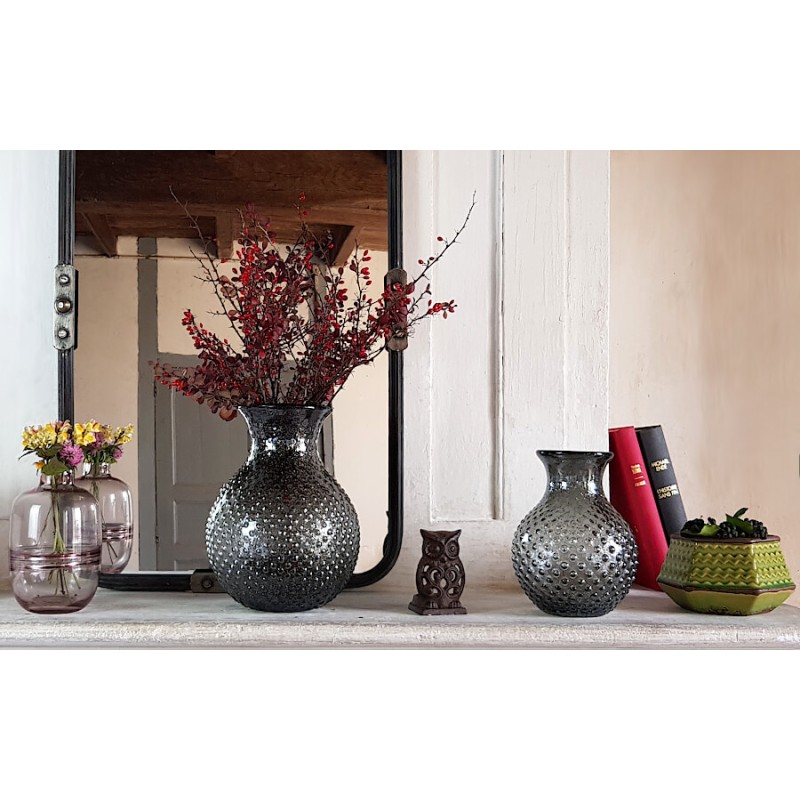 Grand vase gris pailleté à bulles en verre H26,5 cm | Deco-Delight
