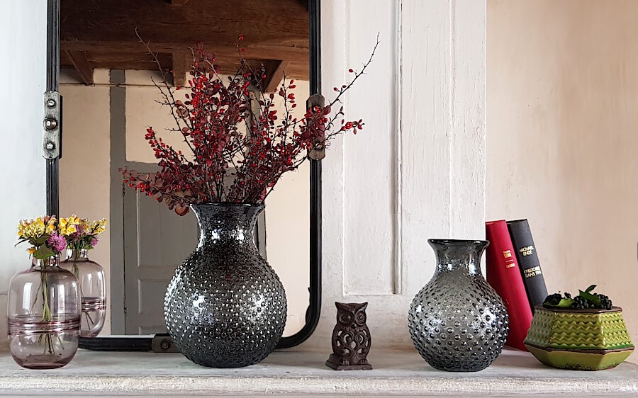 Grand vase gris pailleté à bulles en verre H26,5 cm | Deco-Delight