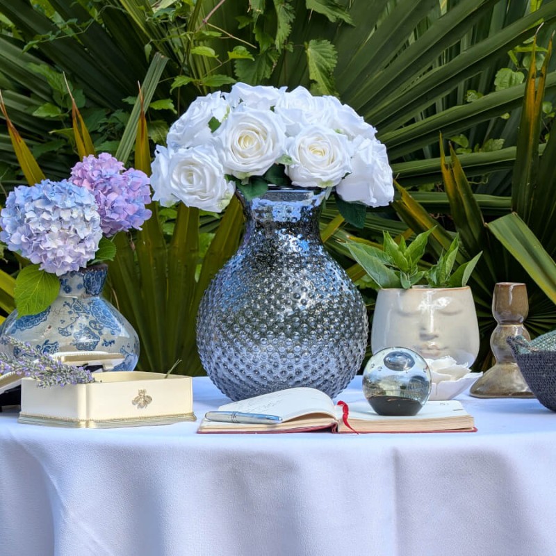 Grand vase gris pailleté à bulles en verre H26,5 cm | Deco-Delight