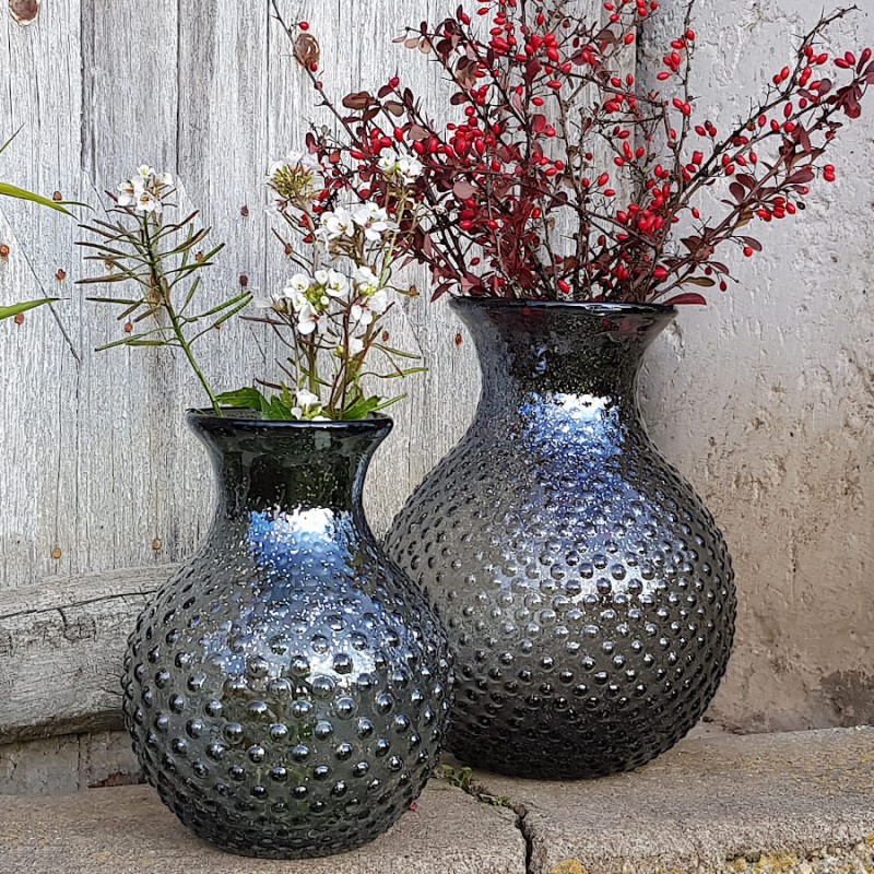 Vase gris pailleté à bulles en verre H21 cm | Deco-Delight.com