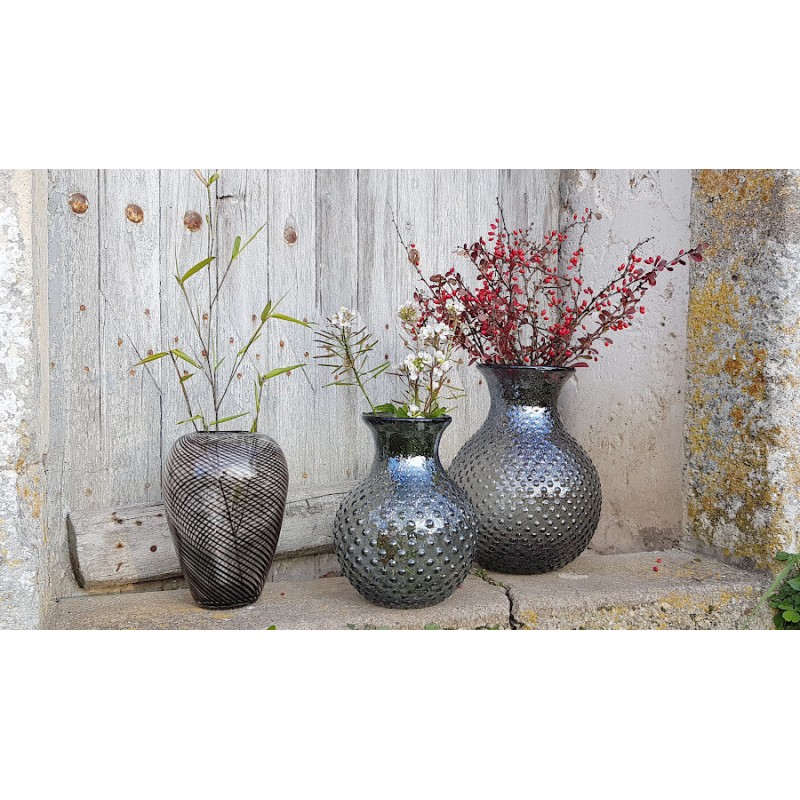 Vase gris pailleté à bulles en verre H21 cm | Deco-Delight.com