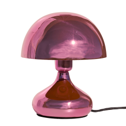 Cette vue de face présente la lampe champignon en métal rose métallisé de 26 cm de Deco-Delight.