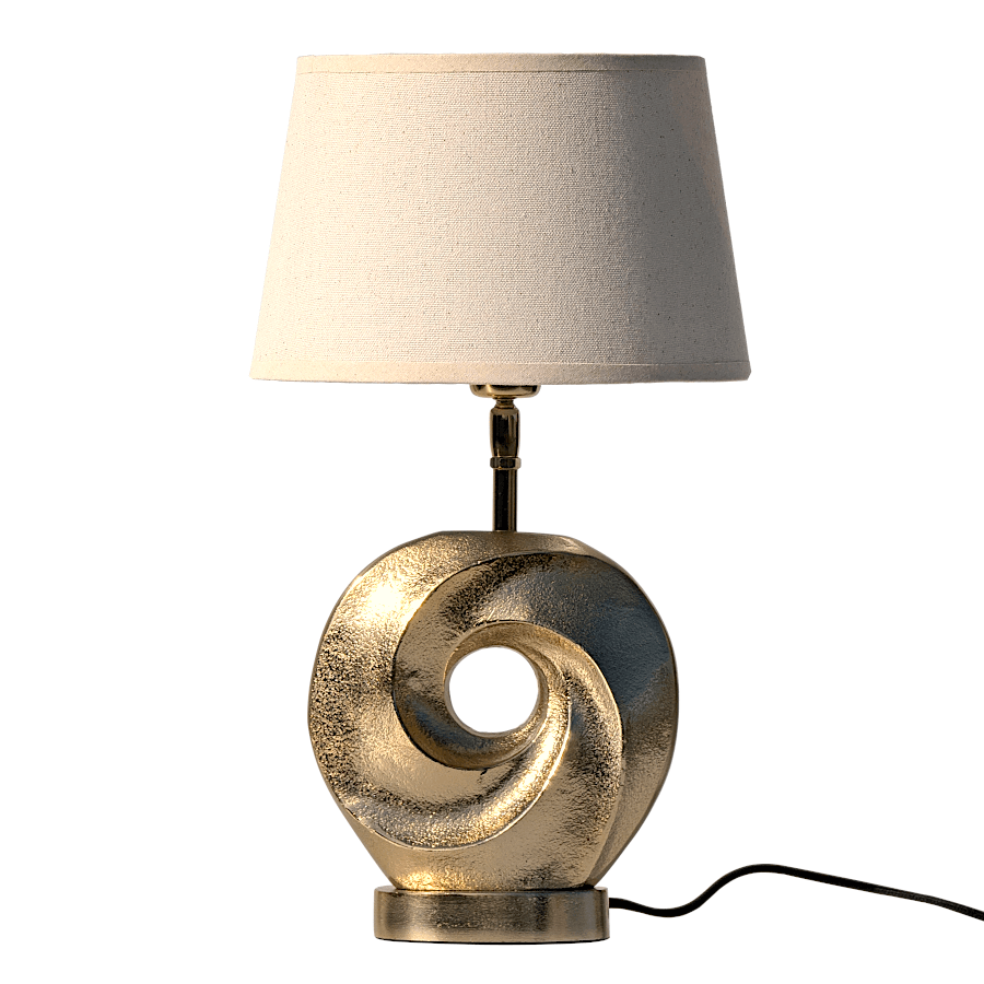 Lampe à poser dorée design sculptural à tête pivotante avec abat-jour lin crème hauteur 44 cm