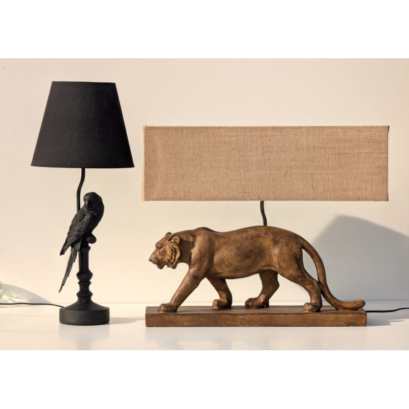 Comparaison de style : Lampe Perroquet et lampe Tigre sur son socle.