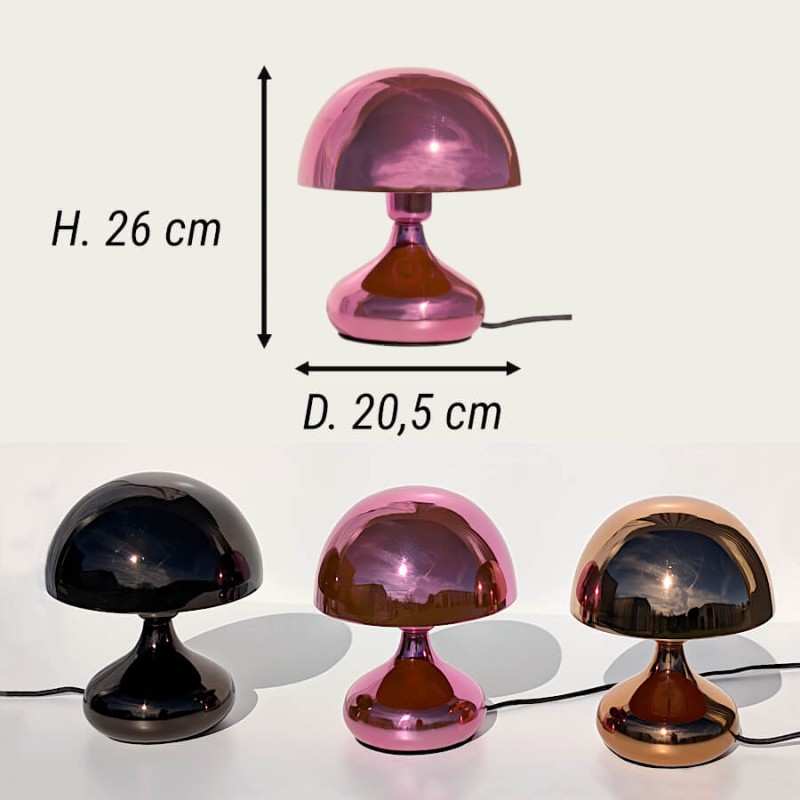 Lampe Champignon Rose Métallisé H26 cm Design Rétro | Deco-Delight