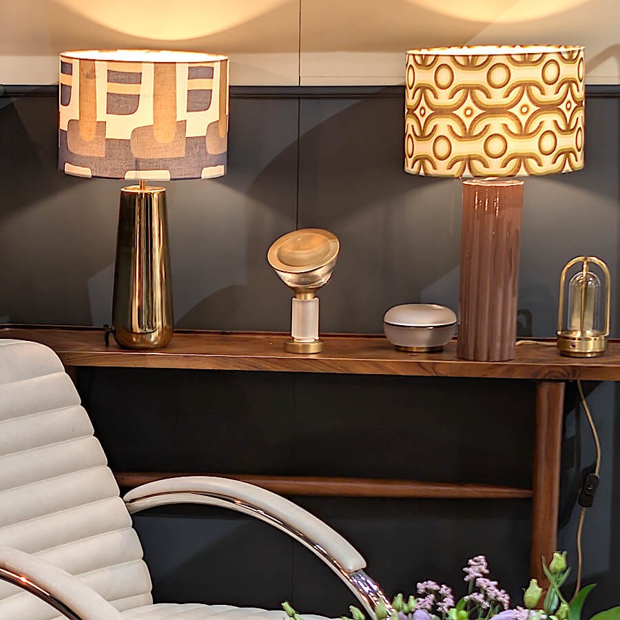 Lampe Dorée Design Rétro chic | Abat-jour Coton Graphique H53 cm