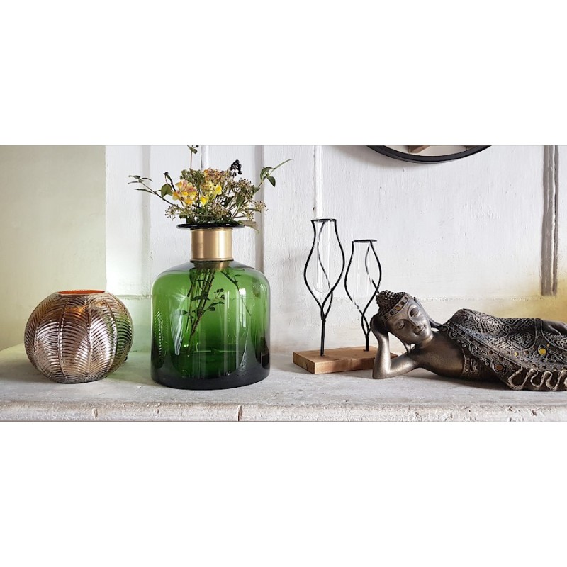 Vase bouteille vert col laiton doré  | Deco-Delight.com Vase bouteille vert col laiton doré  | Deco-Delight.com