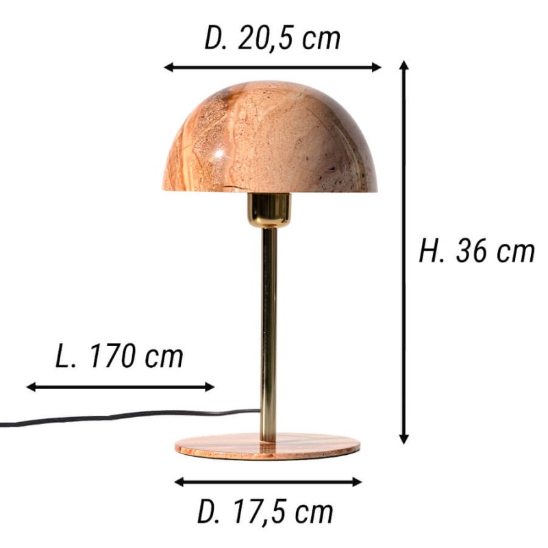 Schéma technique : H36 cm | D20,5 cm | Câble 170 cm avec interrupteur intégré.