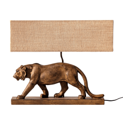 Lampe à poser tigre majestueux en résine patinée bronze et son abat-jour en lin.