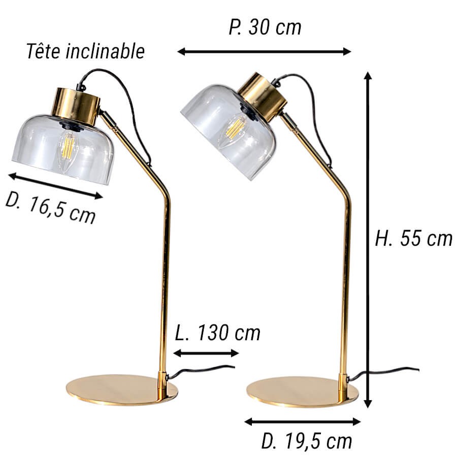 Schéma technique des dimensions : H 55 cm, L 30 cm et inclinaison de la tête.