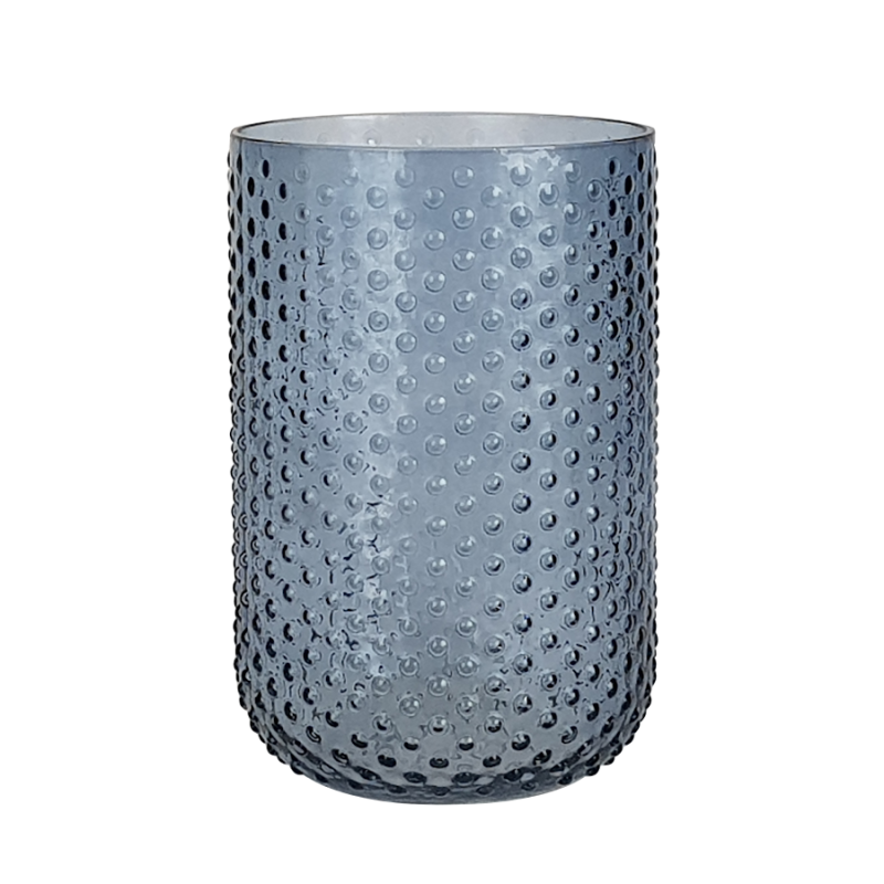 Vase bleu gris à pois en verre texturé  | Deco-Delight.com