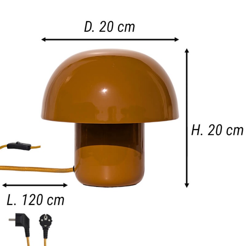 Schéma technique : H 20 cm, D 20 cm et longueur de câble 120 cm.