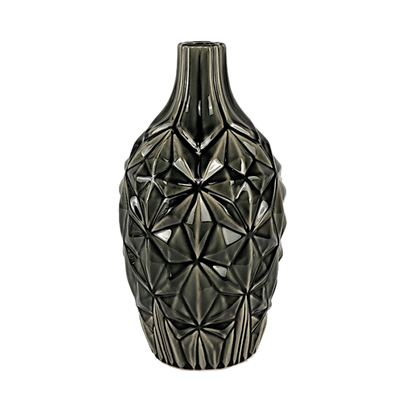 Vase géométrique craquelé gris H35  | Deco-Delight.com