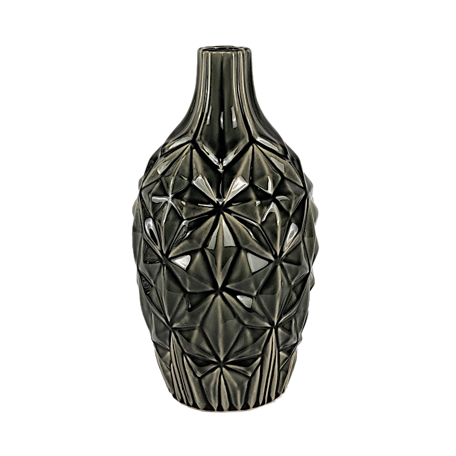 Vase géométrique craquelé gris H35 | Deco-Delight.com Vase géométrique craquelé gris H35 | Deco-Delight.com