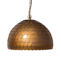 Grande suspension dôme design "Carapace dorée" en métal doré patiné.