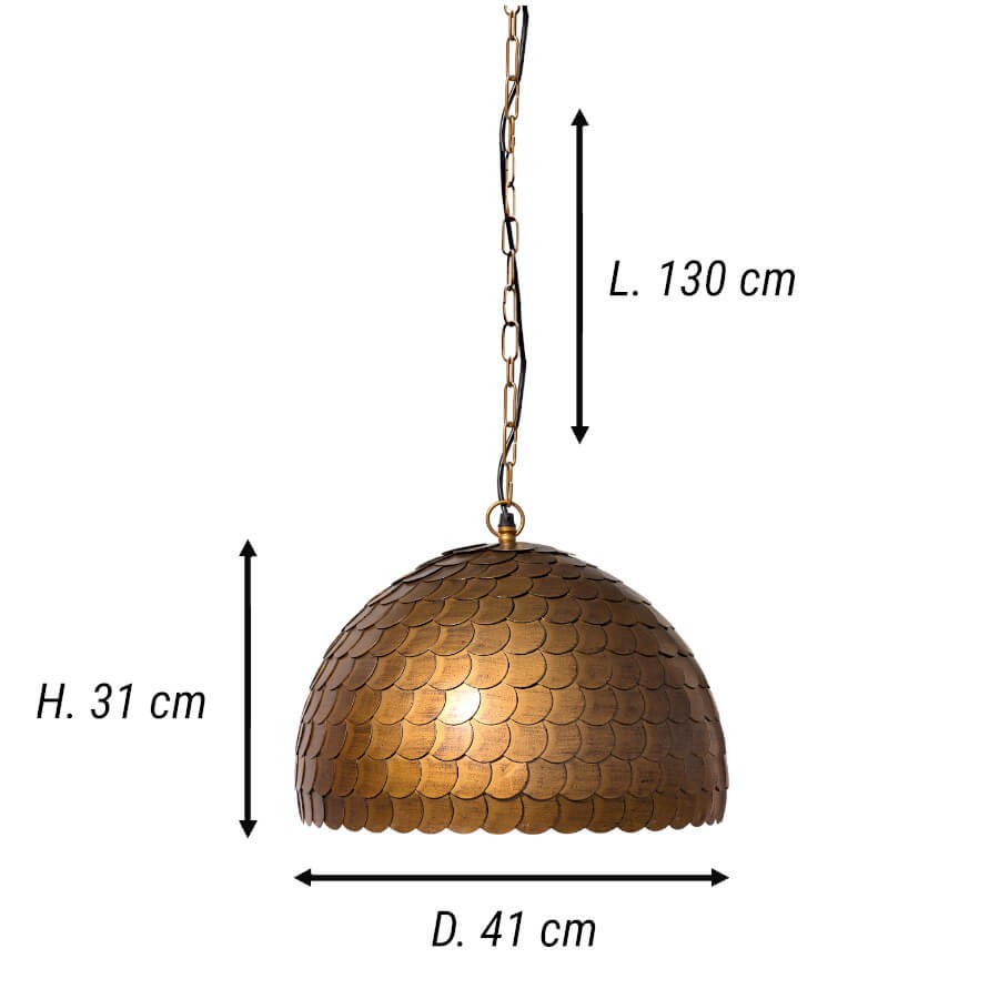 Schéma technique précisant les dimensions : Diamètre 41 cm, Hauteur 31 cm et Longueur chaîne 130 cm.