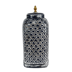 Pot céramique oriental bleu noir blanc  | Deco-Delight.com