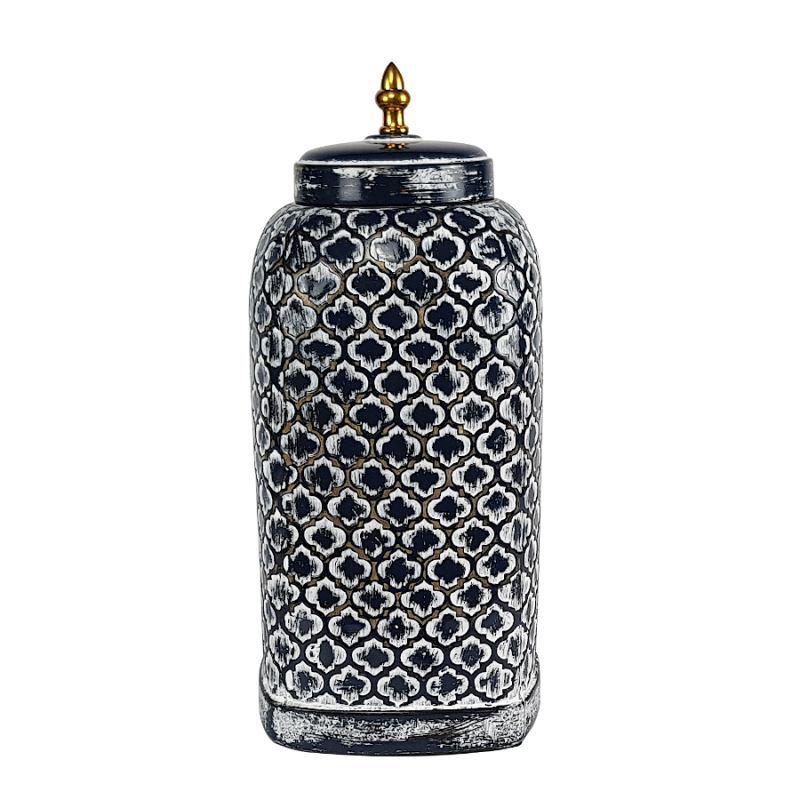 Pot céramique oriental bleu noir blanc  | Deco-Delight.com